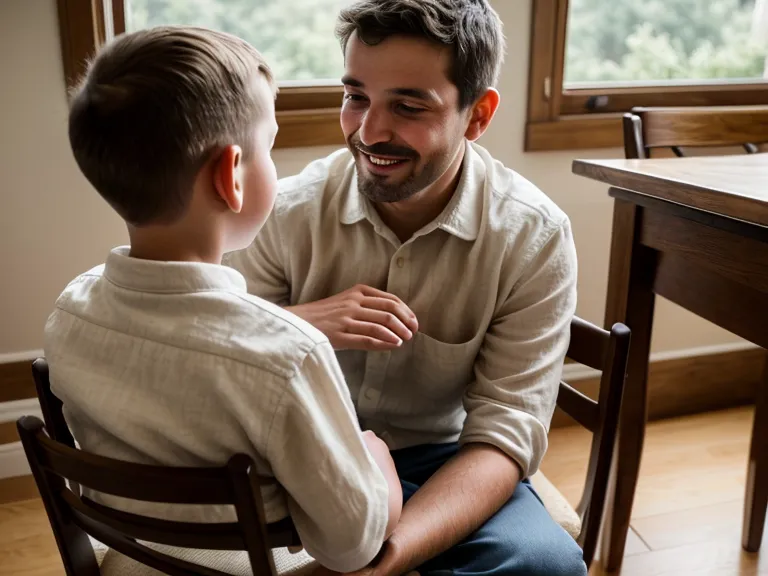 Un père utilisant un coussin sensoriel pour aider son enfant à rester calme à table.