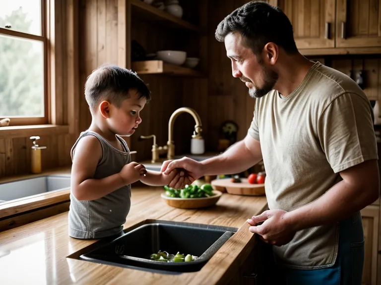 Un père et son enfant cuisinant ensemble grâce à une tour d'observation