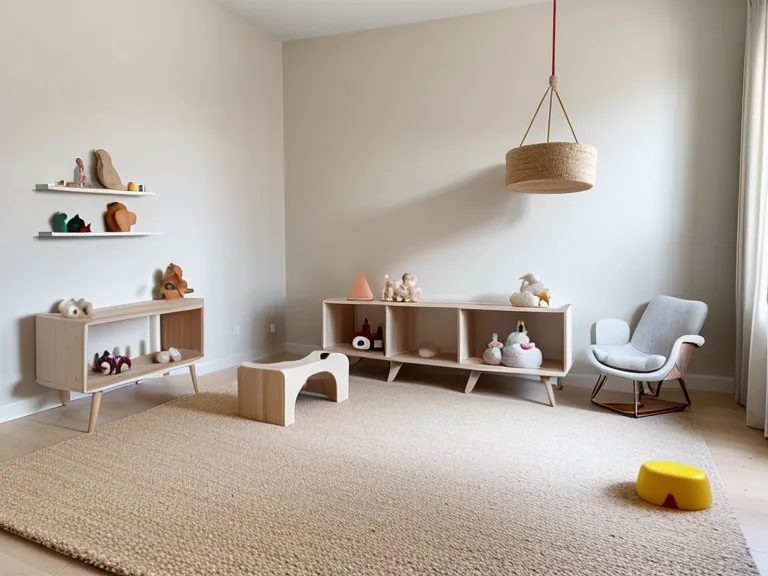 Un espace de jeu épuré et organisé pour favoriser l'autonomie de l'enfant le soir.