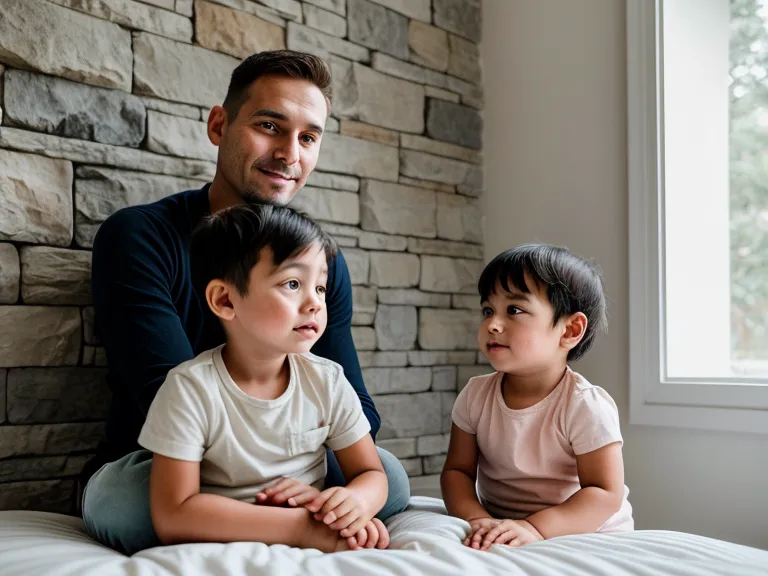 Père et enfant regardant ensemble une routine visuelle du soir