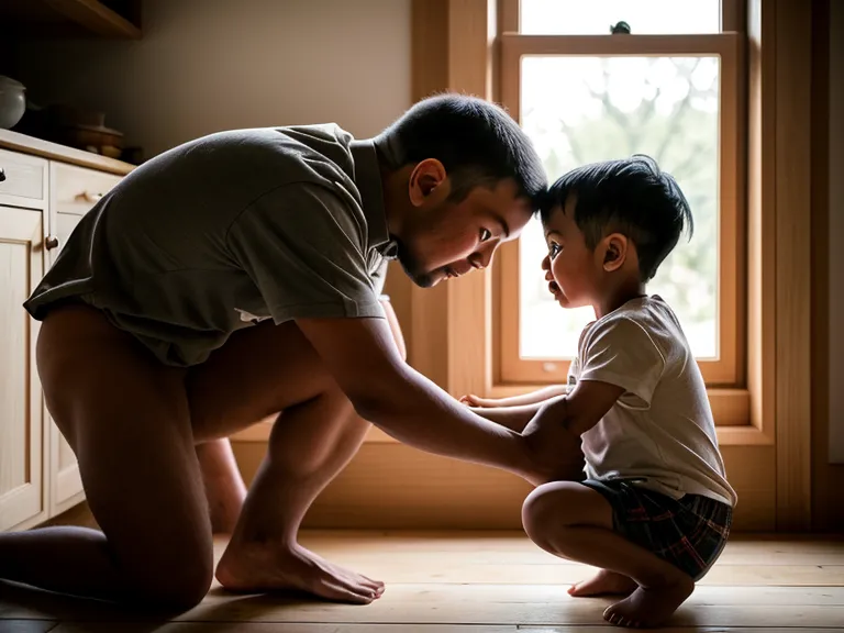 Père communiquant avec bienveillance avec son enfant en cuisine