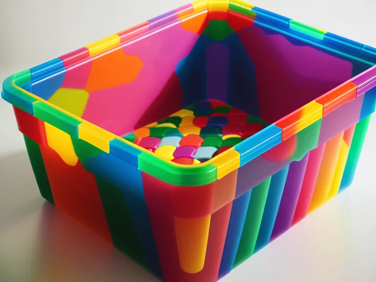 Bac de rangement en plastique se remplissant de briques de construction colorées.