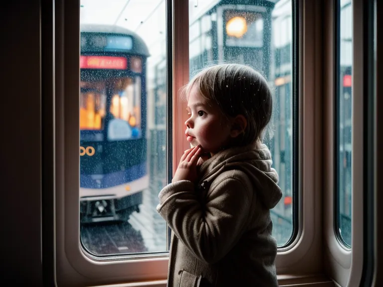 Enfant qui regarde par la fenêtre du tram, un moment de transports zen en famille