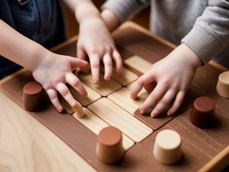 Gros plan sur les mains d'un père et ses enfants déplaçant un pion ensemble.