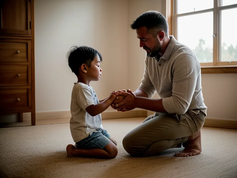 Un père apaise son fils aîné près du lit du bébé, exemple de discipline positive appliquée en soirée