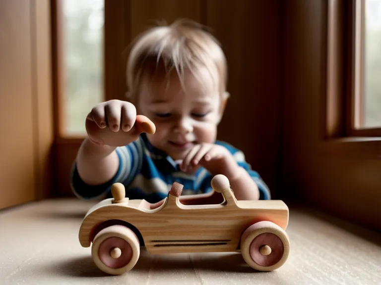 Main d'enfant avec un jouet en bois contre une vitre de voiture pluvieuse.