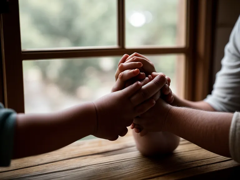 Parent qui tient calmement les mains de son enfant pendant une crise de colère, technique de discipline positive